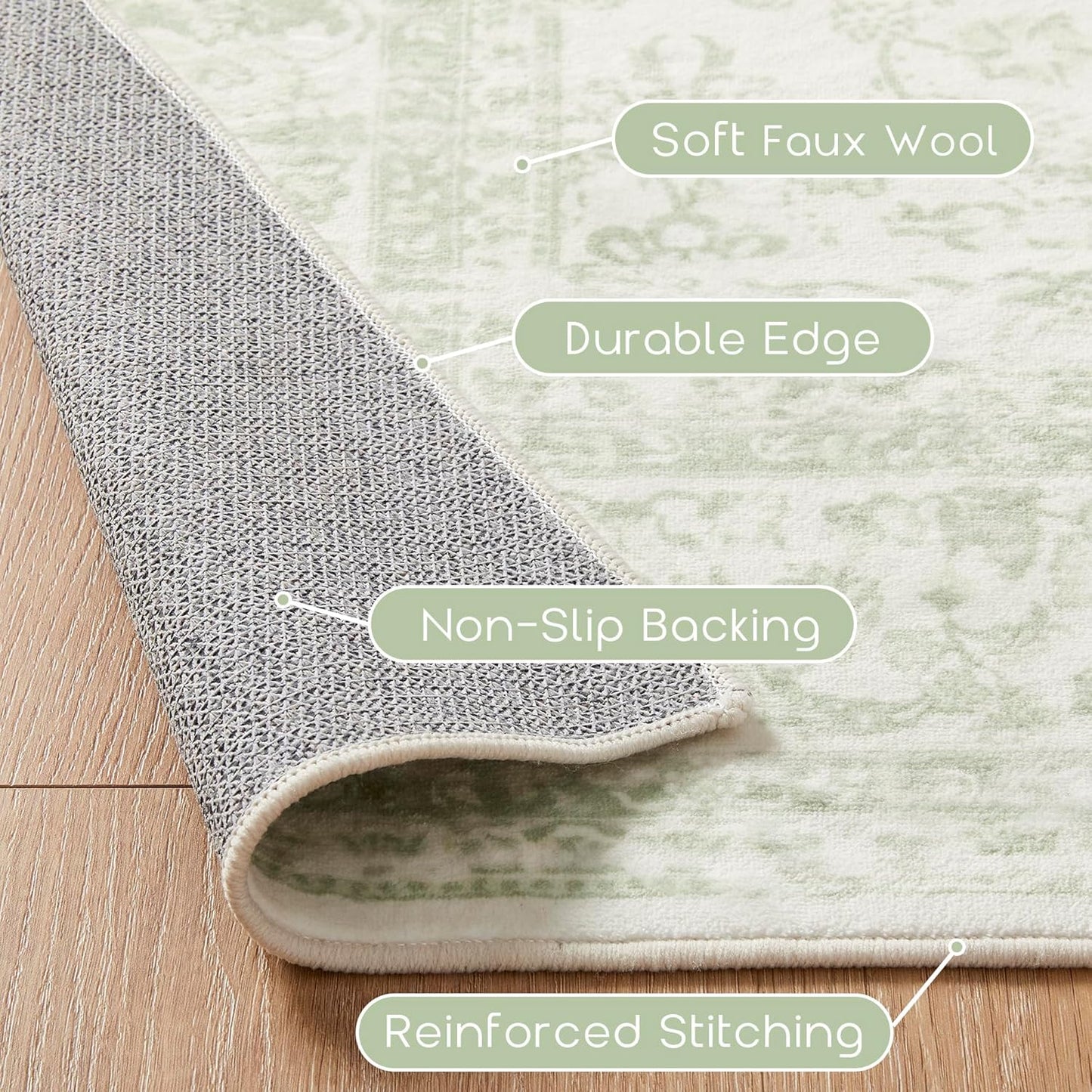 Sage Green Washable Bathroom Hallway Runner Rug Non Slip Vintage Boho Floral Long Runners Rugs for Entryway Indoor Laundry Room Bath Floor Kitchen,2x6