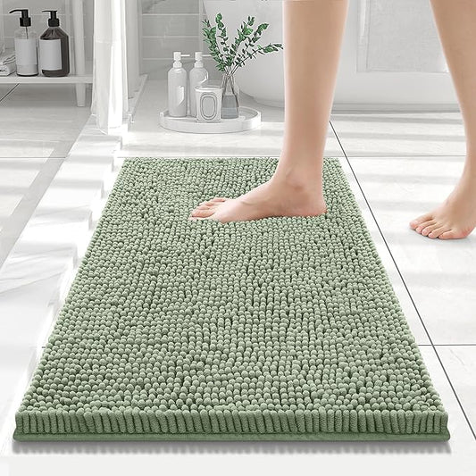 Smiry Luxury Chenille Bathroom Rugs 24x16, Extra Soft and Absorbent Shaggy Bath Mat, Machine Washable, Non-Slip Plush Carpet Runner for Tub, Shower, and Floor, Home Decor Accessories, Sage Green