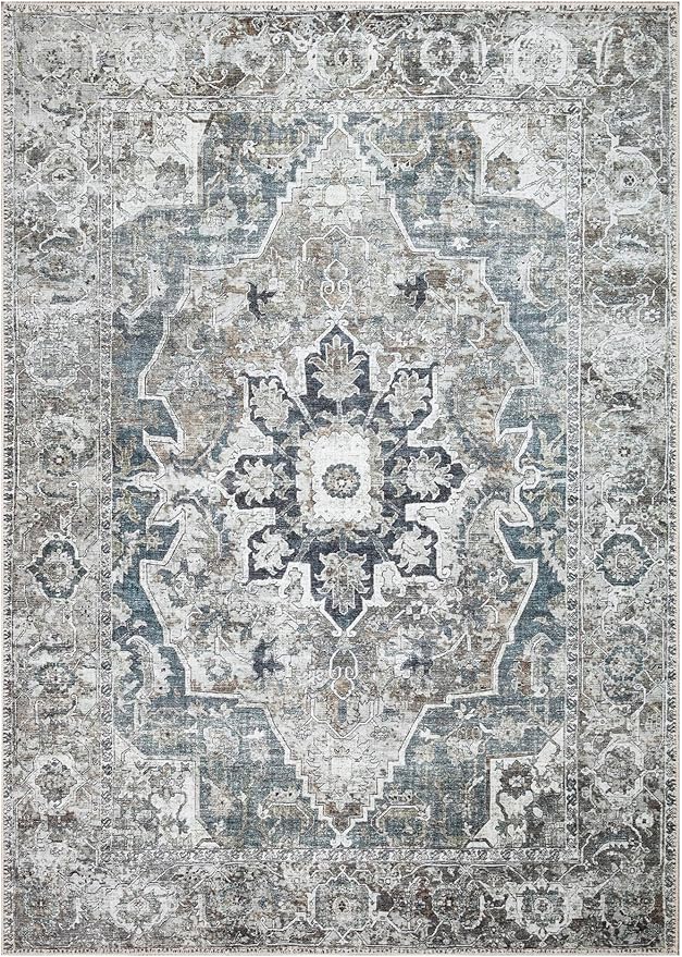 Keen Home Design 6x9 Rug - Machine Washable Area Rug with Non-Slip Backing, Ideal for Living Room, Dining Room, Bedroom - Vintage, Easy Clean, Durable, Low Pile - (6' x 9')