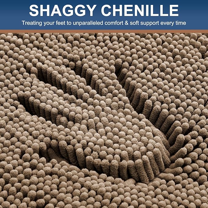 Smiry Luxury Chenille Bathroom Rugs 47x20, Extra Soft and Absorbent Shaggy Bath Mat, Machine Washable, Non-Slip Plush Carpet Runner for Tub, Shower, and Floor, Home Decor Accessories, Camel