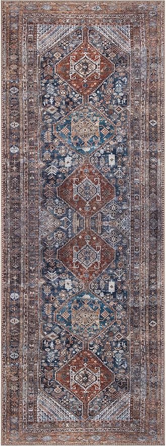 Keen Home Design 2x12 Rug - Machine Washable Runner Rug with Non-Slip Backing, Ideal for Hallway, Entryway, Kitchen, Laundry Room - Vintage, Easy Clean, Durable, Low Pile - (2'6" x 12')