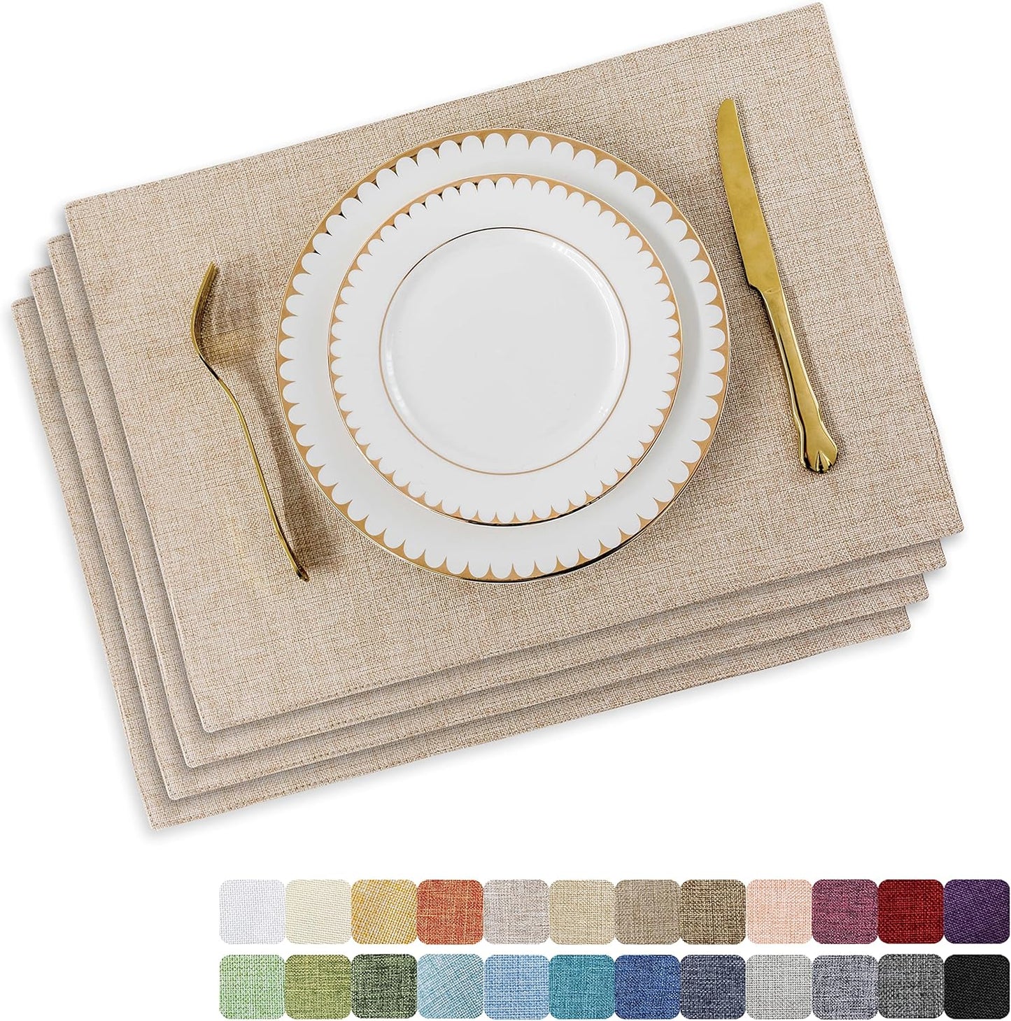 Home Brilliant Placemats Set of 4 Heat Resistant Dining Table Place Mats Plate Mat Cloth Placemats Spring Kitchen Table Mats Indoor Outdoor Dinner, Light Linen