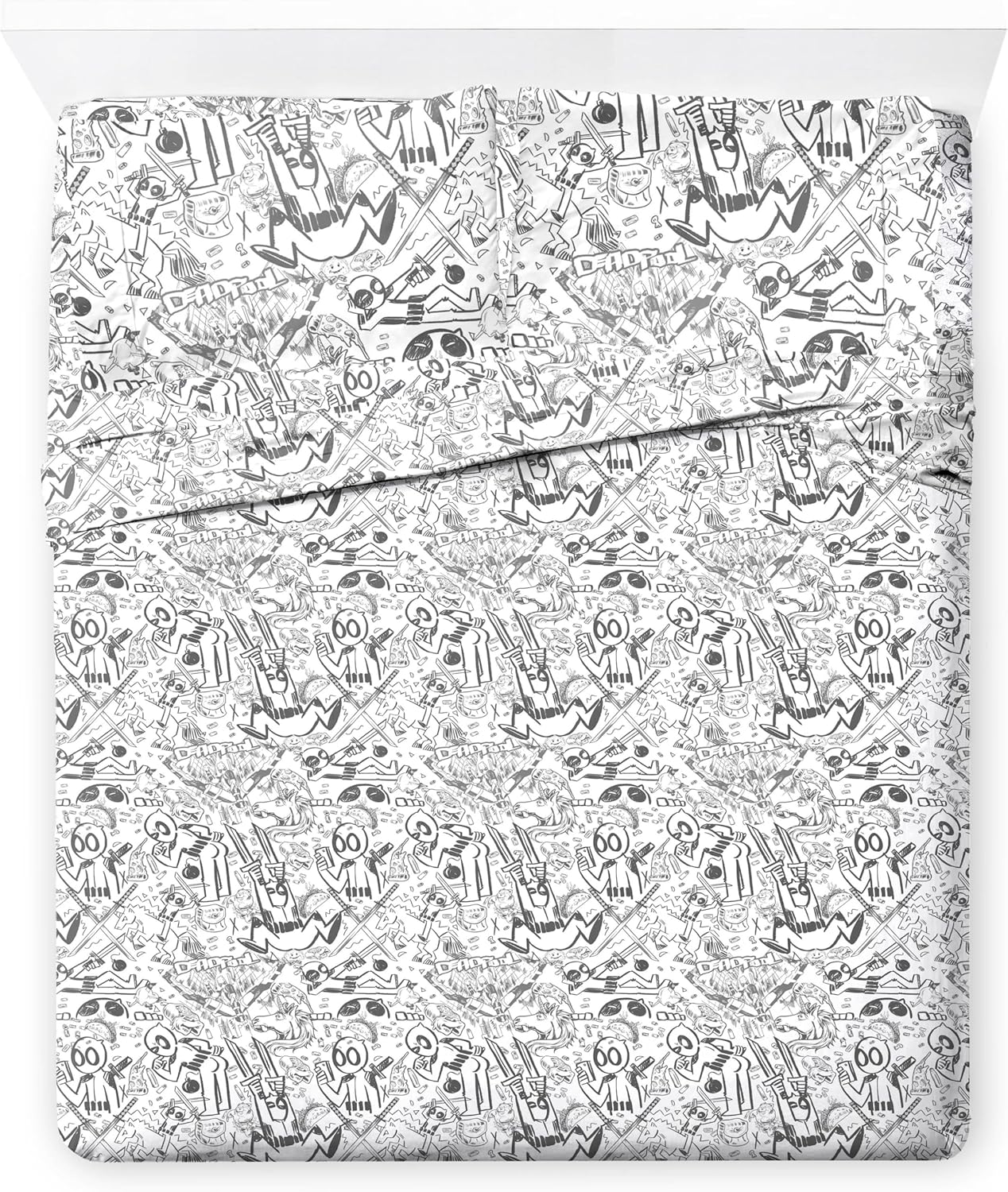 Jay Franco Sheet Set with Fitted, Flat Sheets & Pillow Cover - Ultra-Soft Bedding with Pillowcase for Room Decor, White - Deadpool, 4 Piece Queen