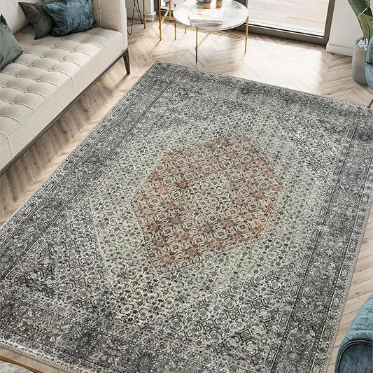 Keen Home Design 9x12 Rug - Machine Washable Area Rug with Non-Slip Backing, Ideal for Living Room, Dining Room, Bedroom - Vintage, Easy Clean, Durable, Low Pile - (9' x 12')