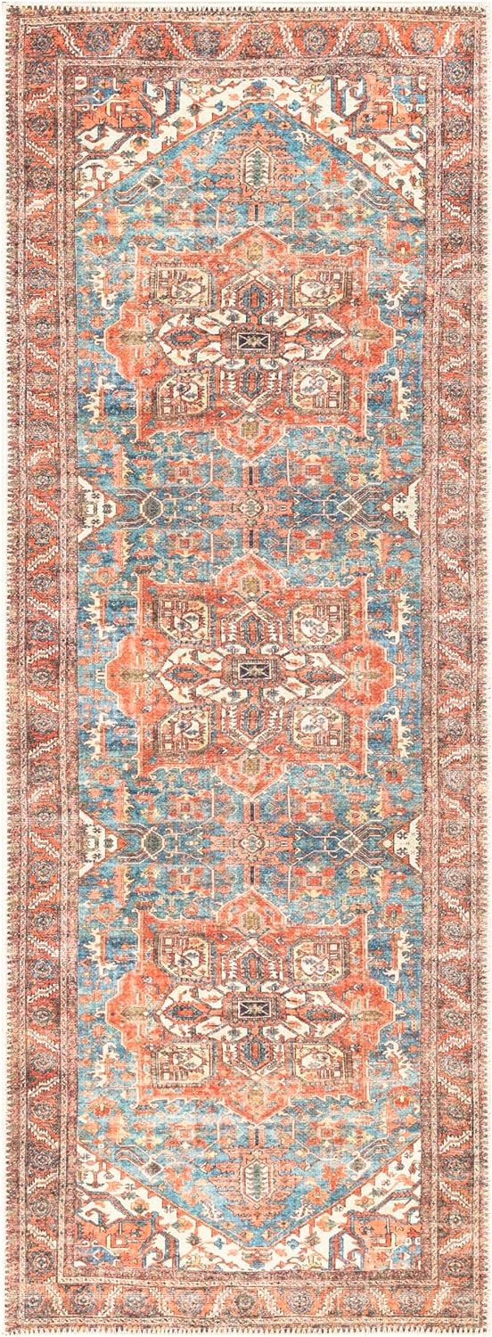 Keen Home Design 2x7 Rug - Machine Washable Runner Rug with Non-Slip Backing, Ideal for Hallway, Entryway, Kitchen, Laundry Room - Vintage, Easy Clean, Durable, Low Pile Rug - (2'6" x 7')