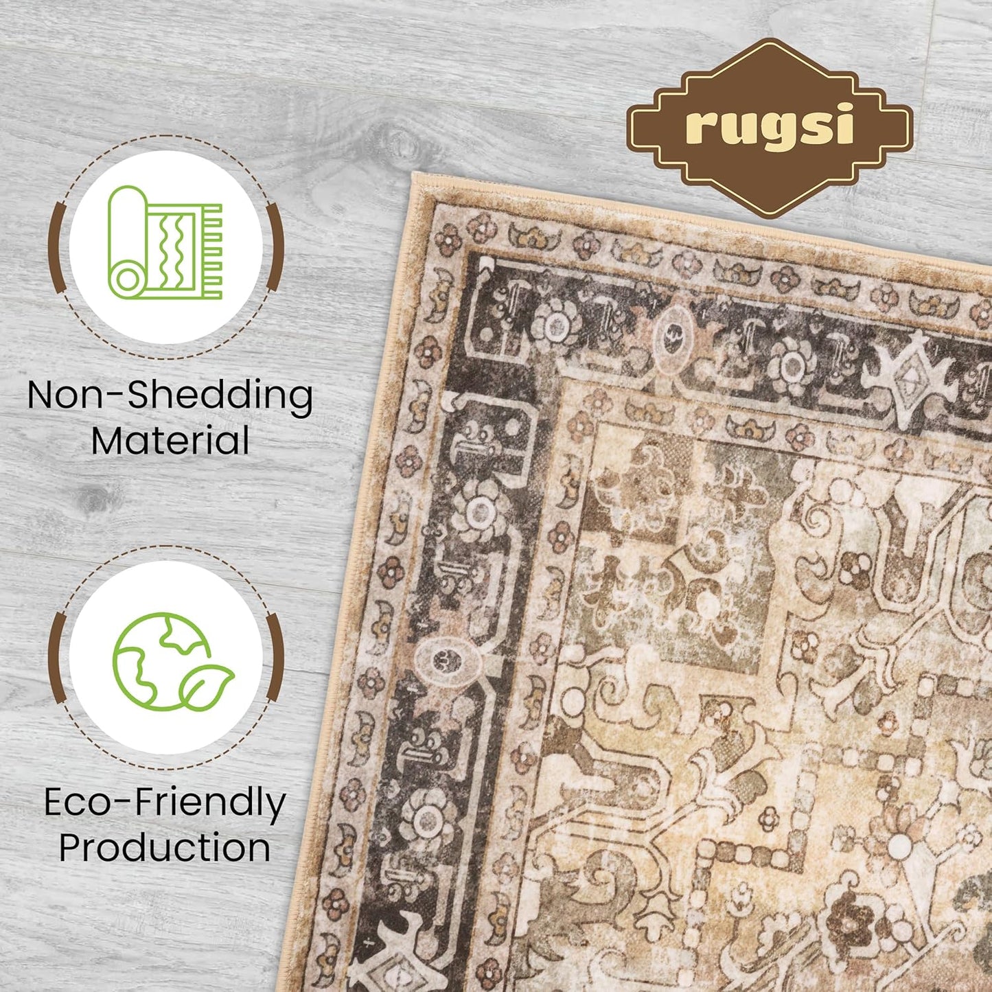 Washable Area Rug 6x9 | Non Slip Area Rug for Living Room, Bedrooms, Dining Room | Ultra-Soft Flannel Carpet Area with Rubber Backing (Olive Brown, 6x9)
