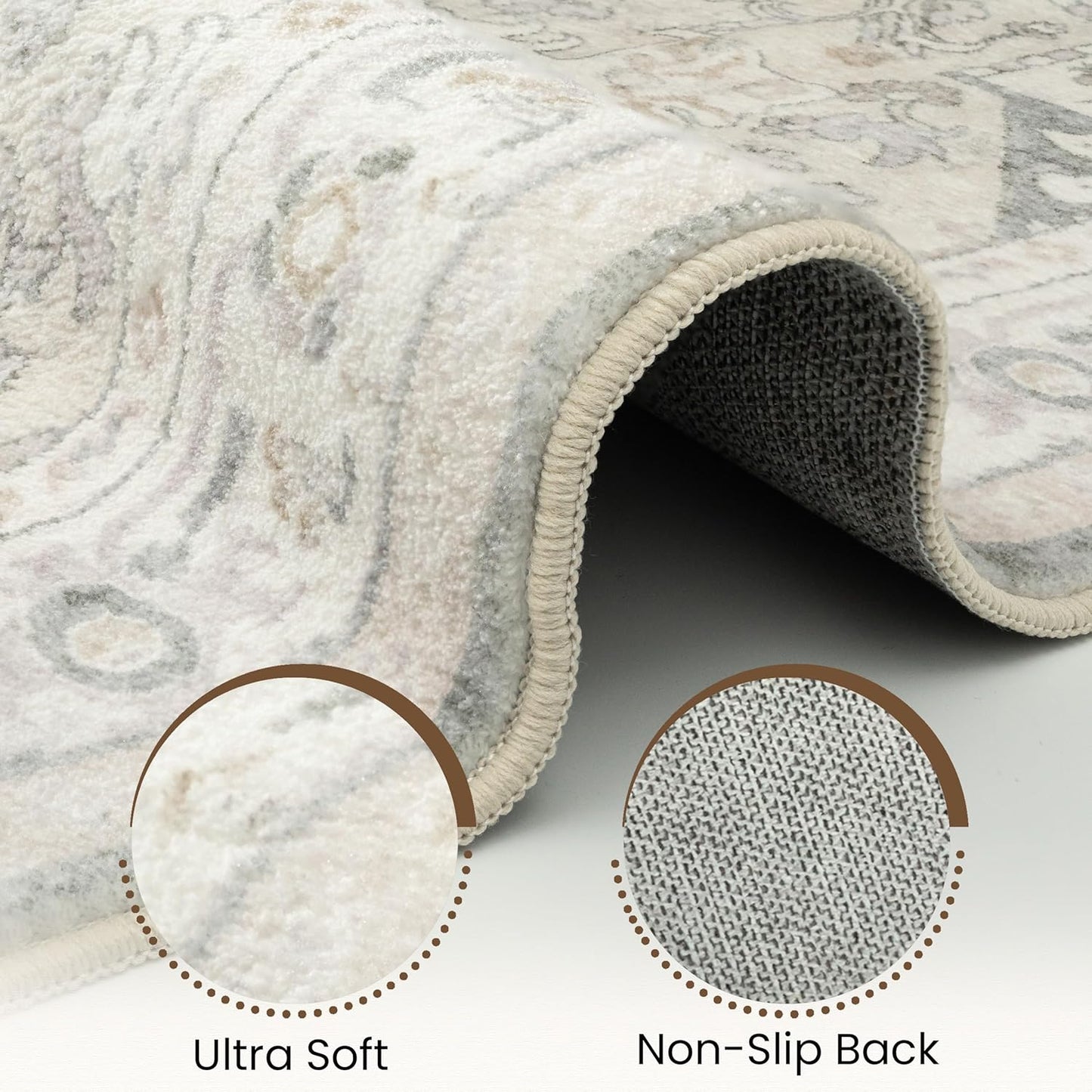 Washable Area Rug 6x9 | Non Slip Area Rug for Living Room, Bedrooms, Dining Room | Ultra-Soft Flannel Carpet Area with Rubber Backing (Ivory, 6x9)