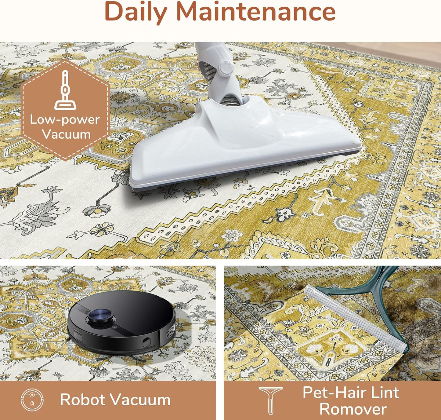 OPPODREAM Soft Area Rugs 9x12 Living Room, Washable Rugs 9x12 with Non Slip Backing, Faux Cashmere Low-Pile 9 x 12 Carpet, Yellow