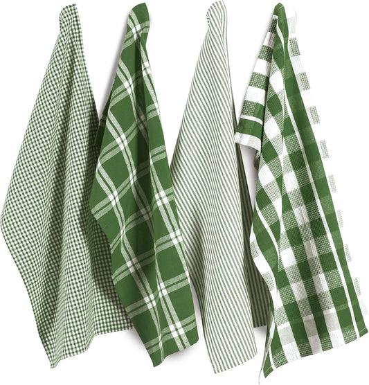 LANE LINEN 100% Cotton Kitchen Dish Cloths, Ultra Soft Absorbent Quick Drying Dish Towels, Multiweave Wash Cloths Dish Towel Sets, 13x28 Inches, 4 Pack - Olive