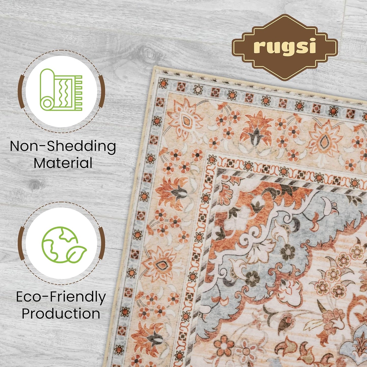 Washable Area Rug 5x8 | Non Slip Area Rug for Living Room, Bedrooms, Dining Room | Ultra-Soft Flannel Carpet Area with Rubber Backing (Rust Blue, 5x8)