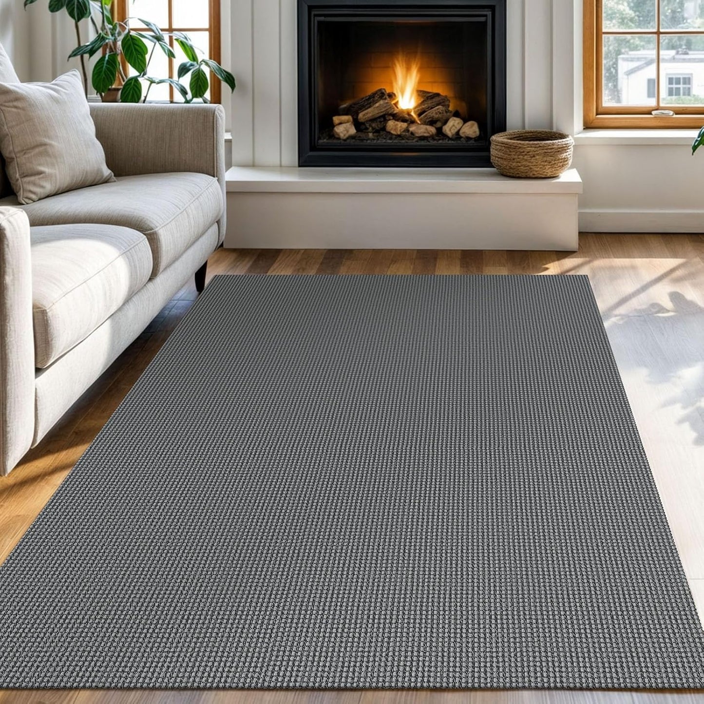 KOZYFLY Boho Rugs for Entryway Rugs 4x6 ft Washable Area Rugs Rubber Backed Living Room Rugs Braided Woven Cotton blend Indoor Outdoor Floor Carpet for Dining Room Living Room Bedroom, Dark Grey