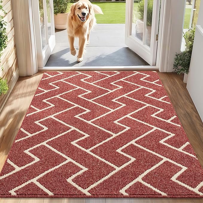 hicorfe Kitchen Rugs and Mats,Kitchen Mats for Floor,32"x48" Non Slip Runner Rug,Absorbent Resist Dirt Comfort Standing Mat Machine Washable for Entryway,Hallway,Front of Sink(Red)