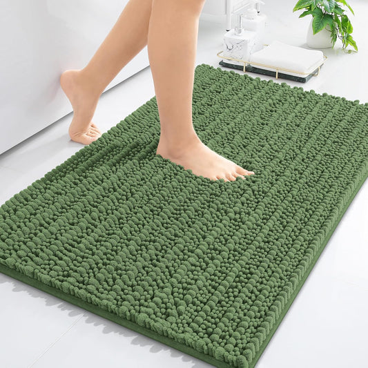 Arotive Luxury Chenille Bathroom Rug Mat, Extra Soft Thick Absorbent Shaggy Bath Rugs, Non-Slip Machine Wash Dry, Plush Bath Mats for Bathroom, Shower and Tub, 36x24, Olive Green