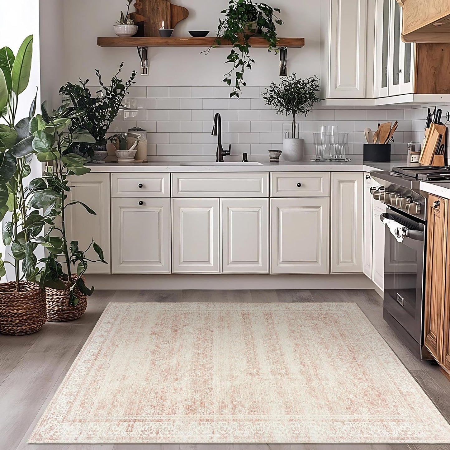 Pink Boho Font Door Mat for Indoor Entrance Washable Non Slip Cute Vintage Floral Aesthetic 3x5 Area Rugs for Entryway Entry