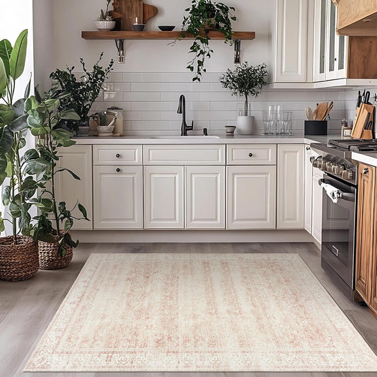 Pink Boho Font Door Mat for Indoor Entrance Washable Non Slip Cute Vintage Floral Aesthetic 3x5 Area Rugs for Entryway Entry