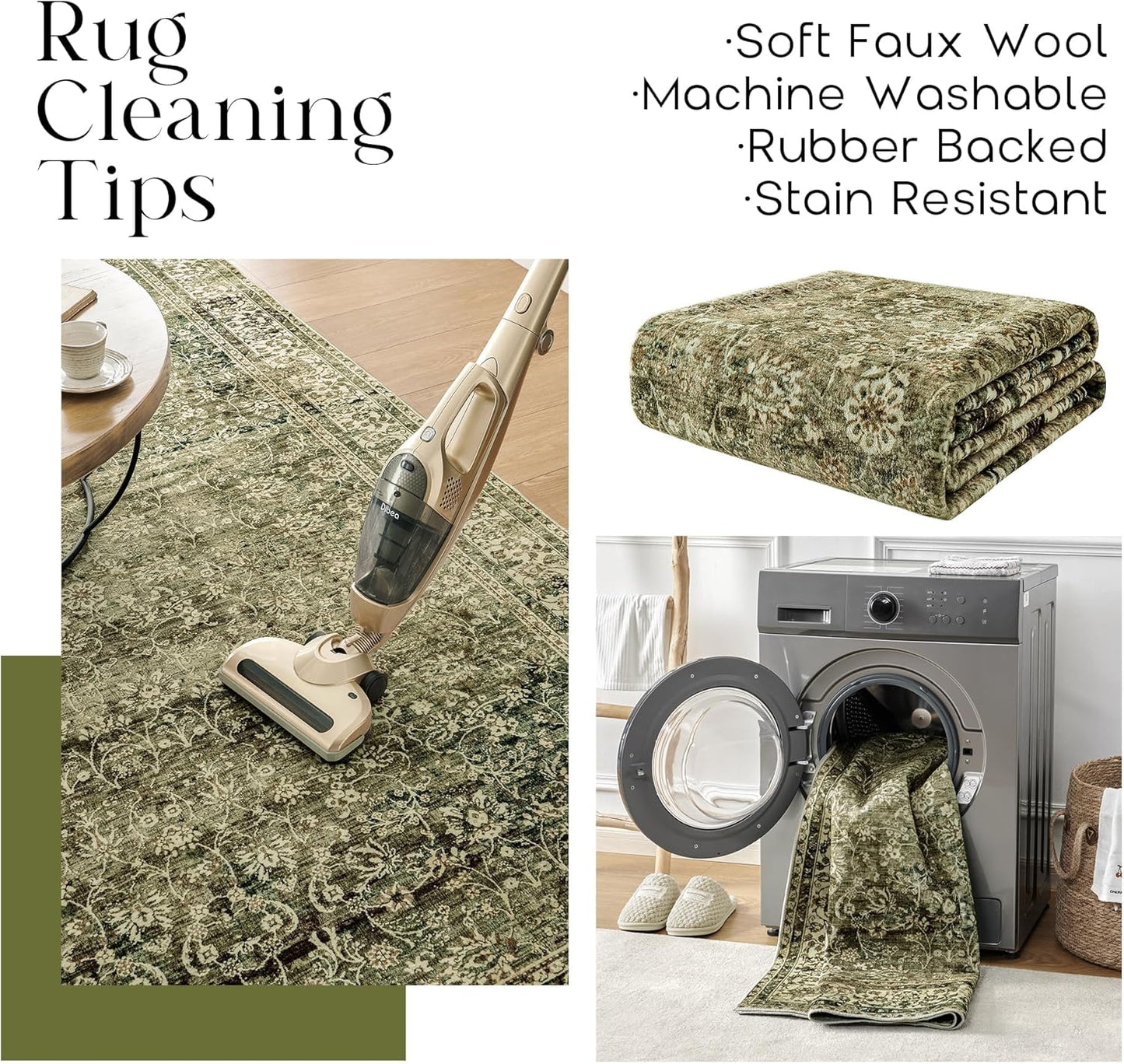 Olive and Tan Area Rugs Washable Rug for Living Room Bedroom Boho Farmhouse Floral Vintage Soft No Slip Extra Large Carpet for Dining Room 9x12
