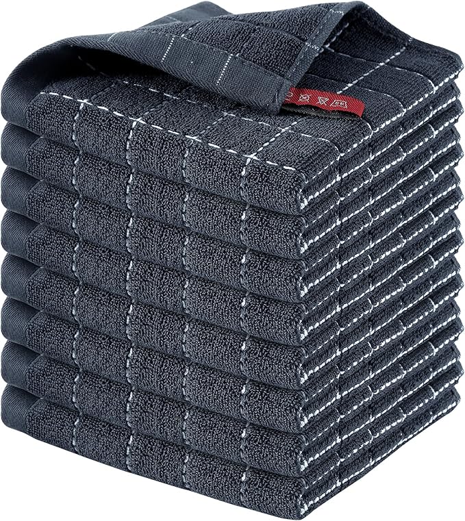 Homaxy 100% Cotton Terry Kitchen Dish Cloths, Ultra Soft and Absorbent Dish Towels for Kitchen, Suitable for Drying and Washing Dishes, 8 Pack, 12 x 12 Inches, Dark Grey