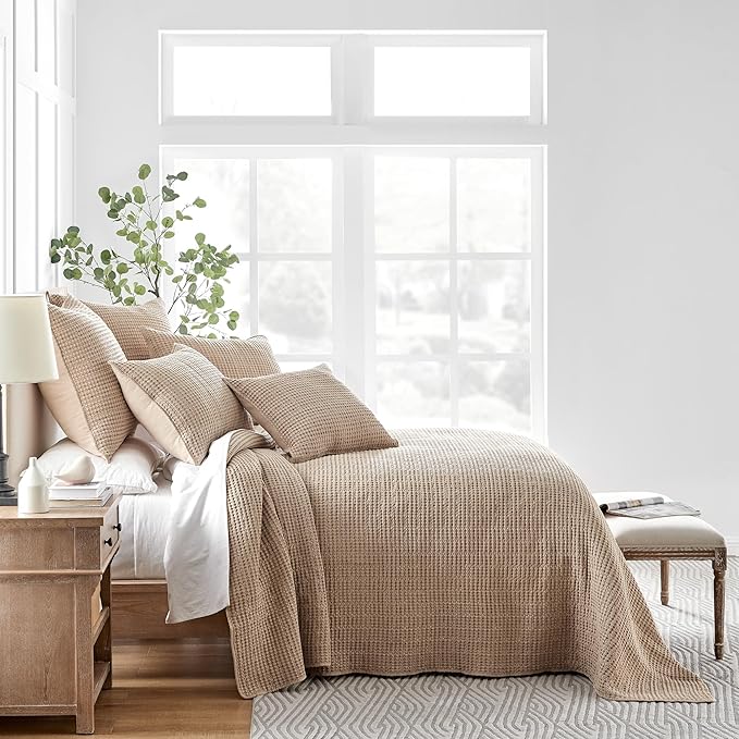 Levtex Home Mills Waffle Twin Bedspread Set (84x104in) with 1 Pillow Sham (26x20in) - Blush - Cotton Waffle Twin Size Bedspread Set - Lightweight, Soft, Pre-Washed