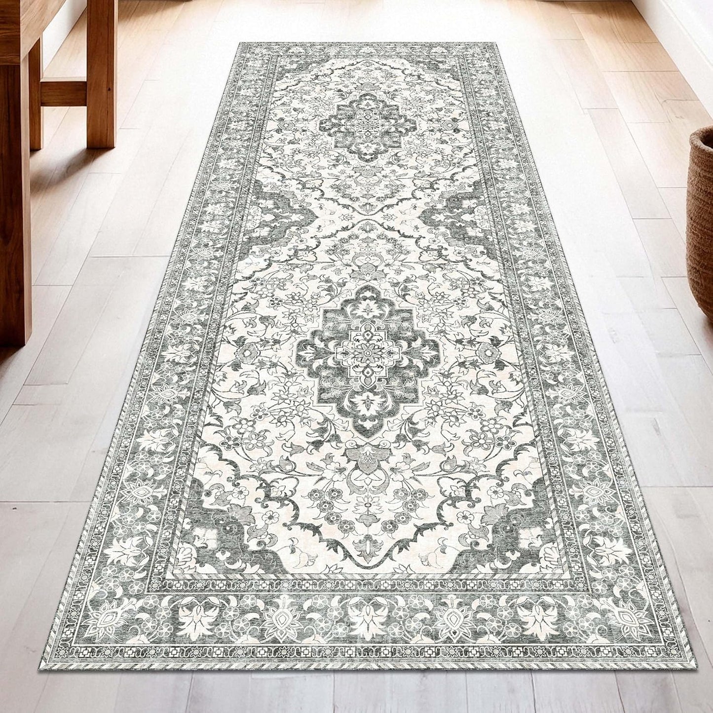 Washable Runner Rug 2.5x8 | Non Slip Rug Runners for Hallways, Entryways, Kitchens, Bathrooms, Bedrooms | Ultra-Soft Flannel Carpet Runners with Rubber Backing (Beige, 2.5x8)