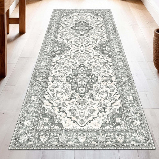 Washable Runner Rug 2.5x8 | Non Slip Rug Runners for Hallways, Entryways, Kitchens, Bathrooms, Bedrooms | Ultra-Soft Flannel Carpet Runners with Rubber Backing (Beige, 2.5x8)