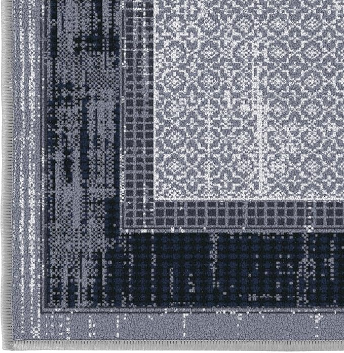 Ottomanson Hallway Runner Rug 20" x 59" Non Slip Border Area Rugs Easy to Clean Laundry Rug Runner Durable & Pet Friendly Floor Carpet Runners for Hallways Entryway Living Room Kitchen, Gray/Navy