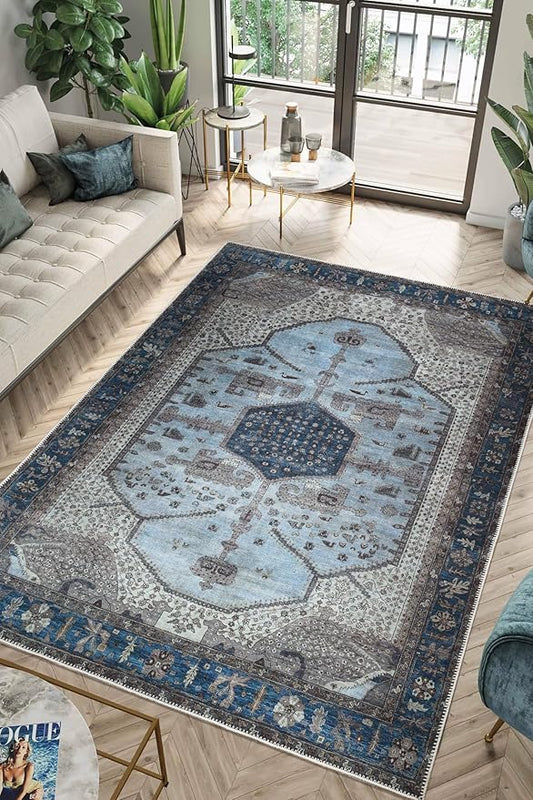 Keen Home Design 6x9 Rug - Machine Washable Area Rug with Non-Slip Backing, Ideal for Living Room, Dining Room, Bedroom - Vintage, Easy Clean, Durable, Low Pile Rug - (6' x 9')