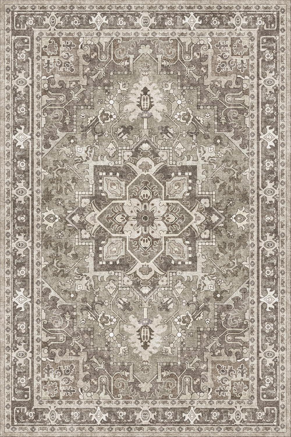 Washable Area Rug 6x9 | Non Slip Area Rug for Living Room, Bedrooms, Dining Room | Ultra-Soft Flannel Carpet Area with Rubber Backing (Sage Brown, 6x9)