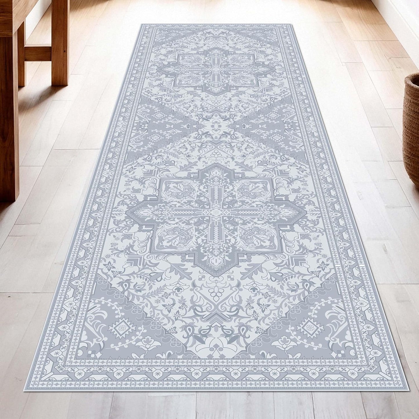 Washable Runner Rug 2.5x8 | Non Slip Rug Runners for Hallways, Entryways, Kitchens, Bathrooms, Bedrooms | Ultra-Soft Flannel Carpet Runners with Rubber Backing (Glacier Grey, 2.5x8)