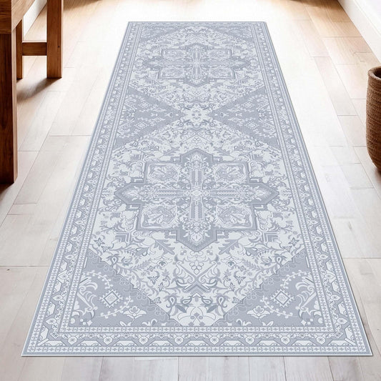 Washable Runner Rug 2x6 | Non Slip Rug Runners for Hallways, Entryways, Kitchens, Bathrooms, Bedrooms | Ultra-Soft Flannel Carpet Runners with Rubber Backing (Glacier Grey, 2x6)