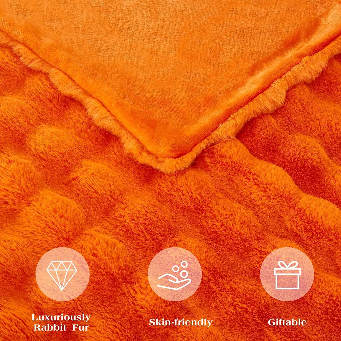 JONIYEAR Solid Fall Oversized Fuzzy Bubble Faux Rabbit Fur Throw Blanket for Bed 60" x 70", Decorative Puffy Warm Fuzzy Blanket for Winter, Thick Shaggy Cozy Furry Blankets for Adult,Twin Size, Orange