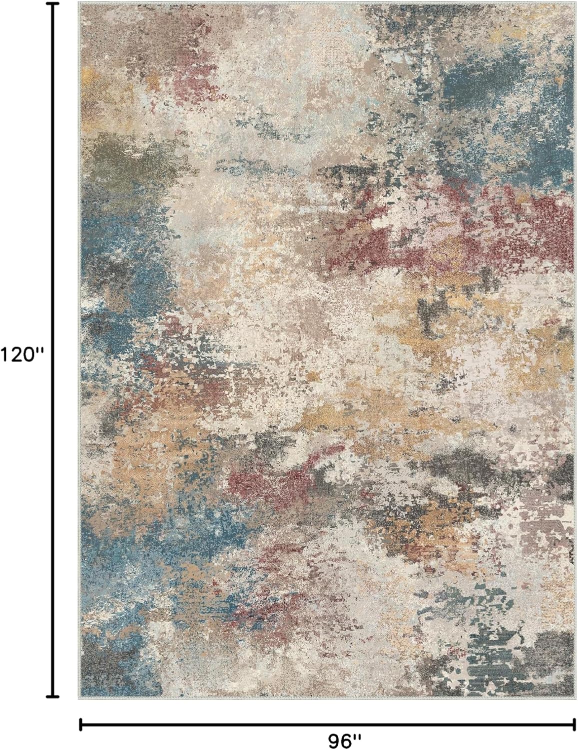 Area Rugs 8x10 Machine Washable Area Rugs for Living Room Bedroom Dining Room, Large Modern Abstract Colorful Soft Rugs, Indoor Low Pile Carpet with Non Slip Rubber Backing, Multi Beige