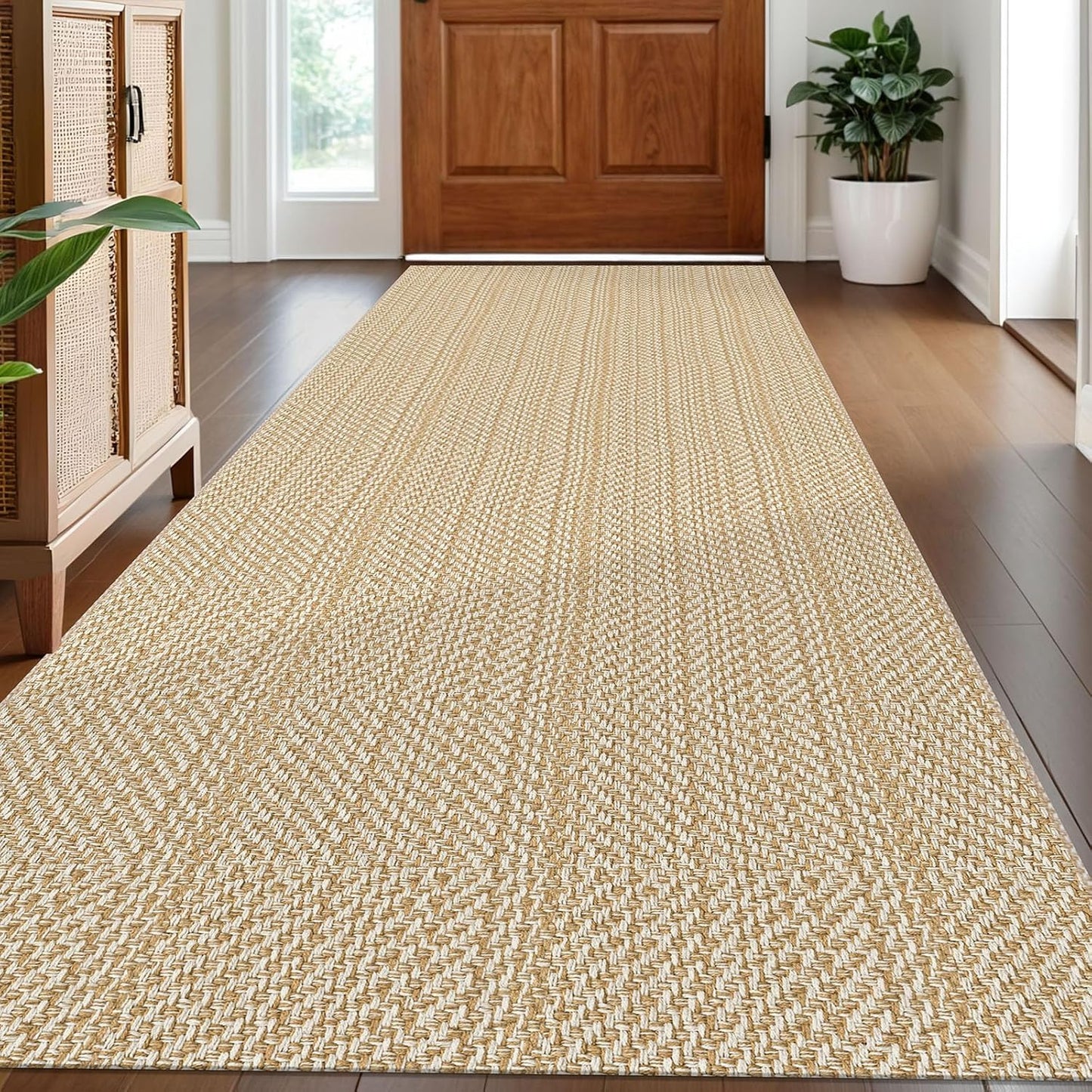 IOHOUZE Washable Runner Rug 3x8 Non Slip Rubber Backed Wide Hallway Runner Entryway Runner Indoor, Kitchen Rugs Woven Floor Carpet for Hall Entrance Bedroom, Warm Beige/Orange/Apricot