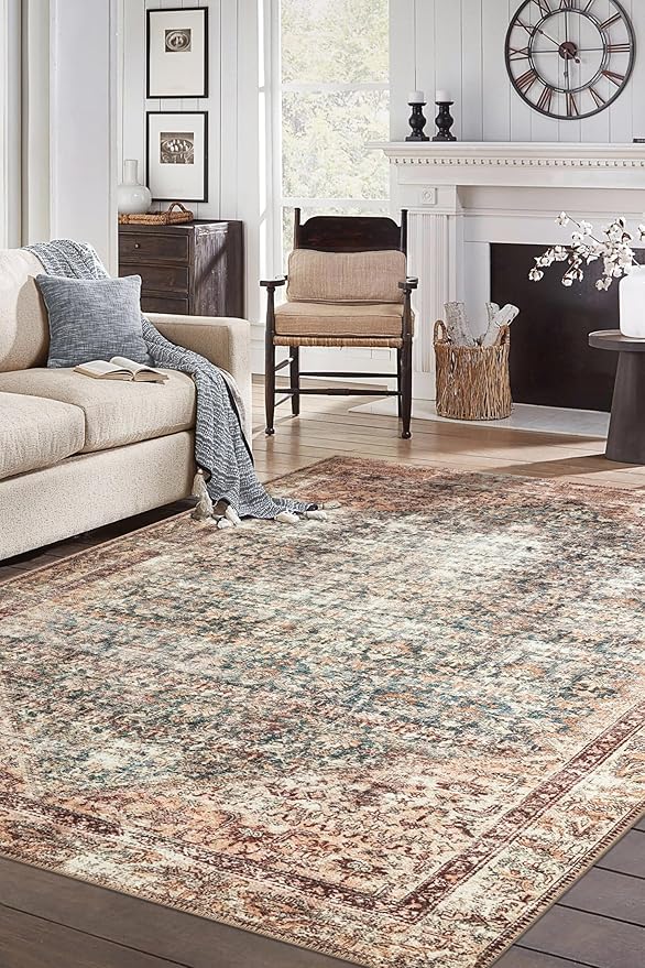 Keen Home Design 8x10 Rug - Machine Washable Area Rug with Non-Slip Backing, Ideal for Living Room, Dining Room, Bedroom - Vintage, Easy Clean, Durable, Low Pile - (8' x 10')