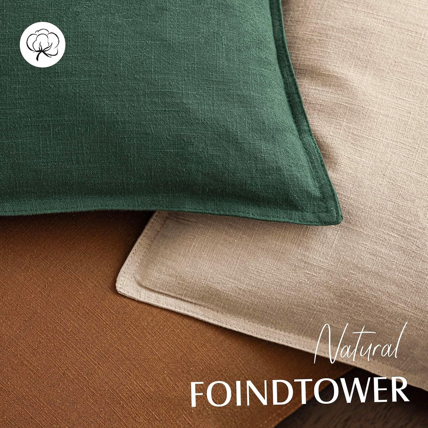 Foindtower Set of 2, Decorative Linen Soild Throw Pillow Covers Soft Accent Euro Cushion Case Farmhouse Neutral Pillowcase for Chair Couch Sofa Bedroom Living Room Home Decor 18 x 18 Inch Pine Green