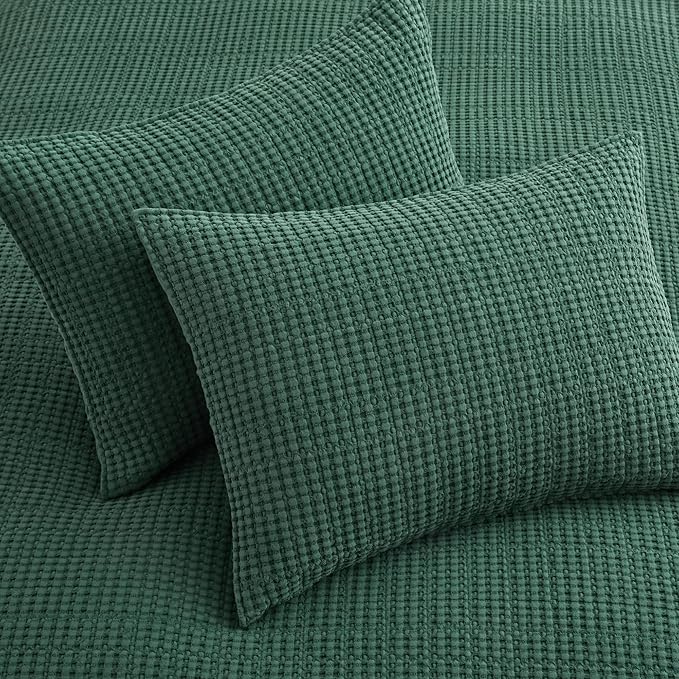 Levtex Home Mills Waffle Twin XL/Twin Quilt Set (68x86in) with 1 Pillow Sham (26x20in) - Forest Green - 100% Cotton Twin Size Quilt Bedding Set - Lightweight, Soft, Pre-Washed