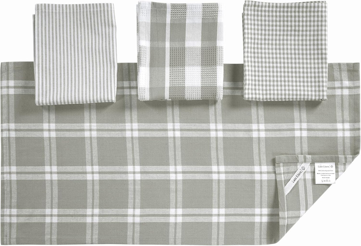 LANE LINEN 100% Cotton Kitchen Dish Cloths, Ultra Soft Absorbent Quick Drying Dish Towels, Multiweave Wash Cloths Dish Towel Sets, 13x28 Inches, 4 Pack - Grey