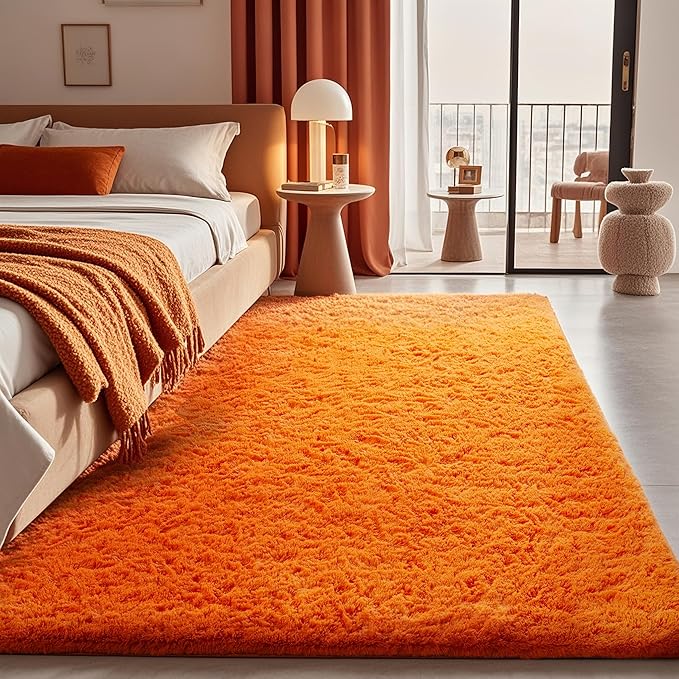 Ophanie Orange Fall Rugs for Bedroom Living Room, Fluffy Fuzzy Furry Carpet, Plush Soft Shaggy Bedside Indoor Floor 4x6 Area Rug for Kids Girls Boys Baby Teen Dorm Nursery Home Decor Aesthetic