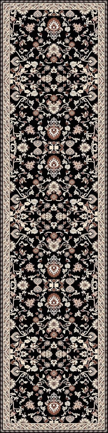 Washable Runner Rug 2x8 | Non Slip Rug Runners for Hallways, Entryways, Kitchens, Bathrooms, Bedrooms | Ultra-Soft Flannel Carpet Runners with Rubber Backing (Black Brown Cream, 2x8)