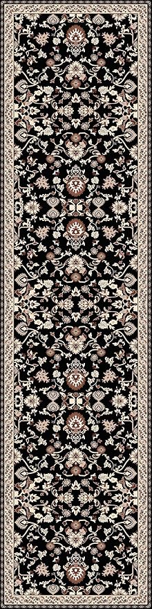 Washable Runner Rug 2x8 | Non Slip Rug Runners for Hallways, Entryways, Kitchens, Bathrooms, Bedrooms | Ultra-Soft Flannel Carpet Runners with Rubber Backing (Black Brown Cream, 2x8)