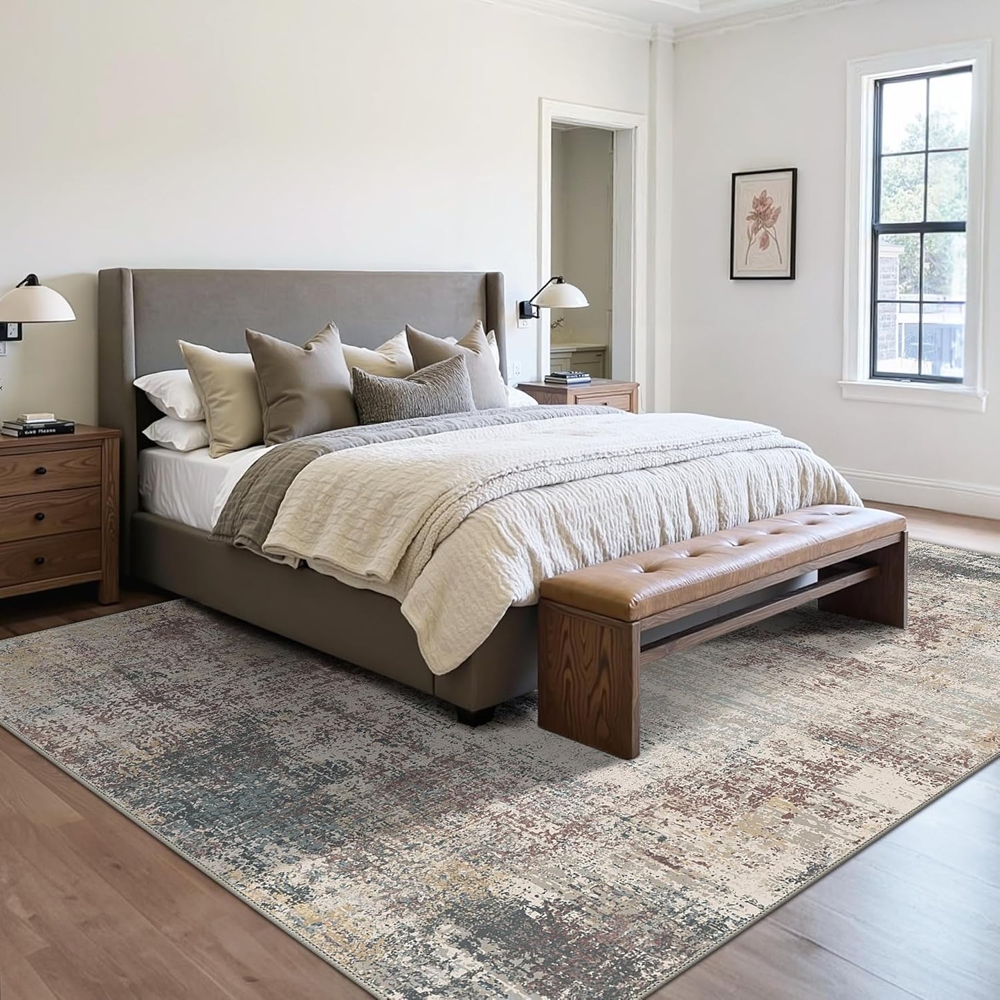 Area Rugs 8x10 Machine Washable Rug for Bedroom Living Room Dining Room, Large Modern Abstract Soft Rugs, Indoor Low Pile Carpet with Non Slip Rubber Backing, Abstract Light Colorful