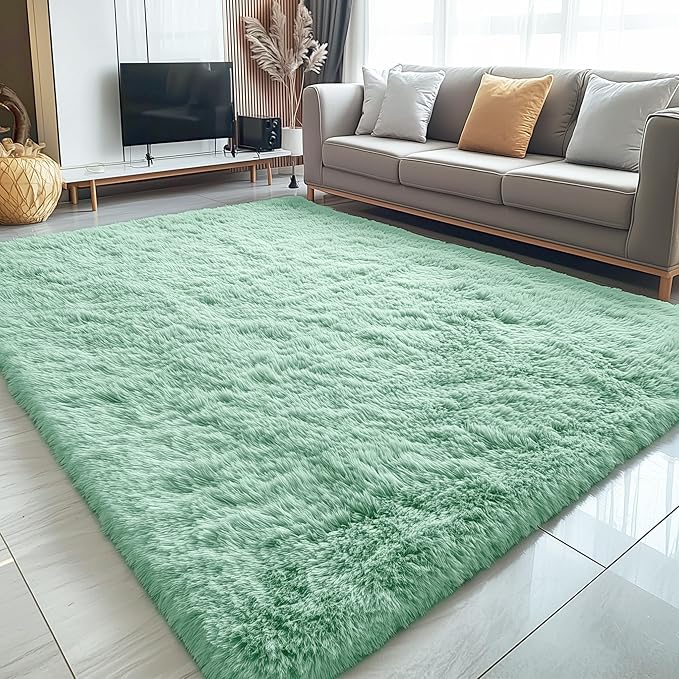 OLANLY 5x7 Machine Washable Large Area Rugs for Living Room, Bedroom, Soft Fluffy Shaggy Bedside Rug, Indoor Floor Carpet for Kids Girls and Boys, Dorms, Nursery, Home Decor Aesthetic, Mint Green