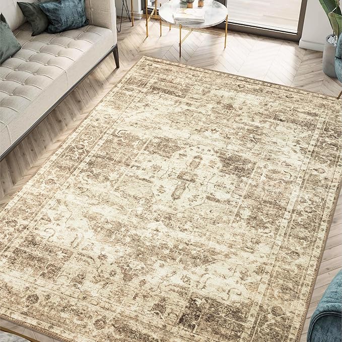 Keen Home Design 8x10 Rug - Machine Washable Area Rug with Non-Slip Backing, Ideal for Living Room, Dining Room, Bedroom - Vintage, Easy Clean, Durable, Low Pile - (8' x 10')