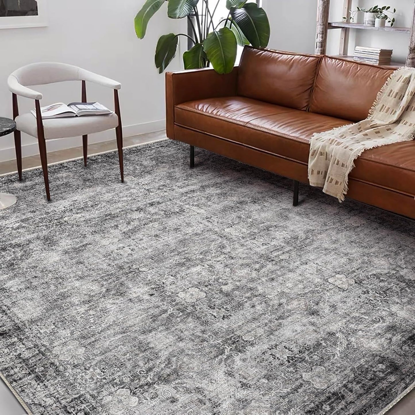 Area Rug 6'x9' Washable Vintage Traditional Floor Cover Thin Retro Kitchen Indoor Distressed Non Slip Carpet for Living Room Bedroom Dining Room