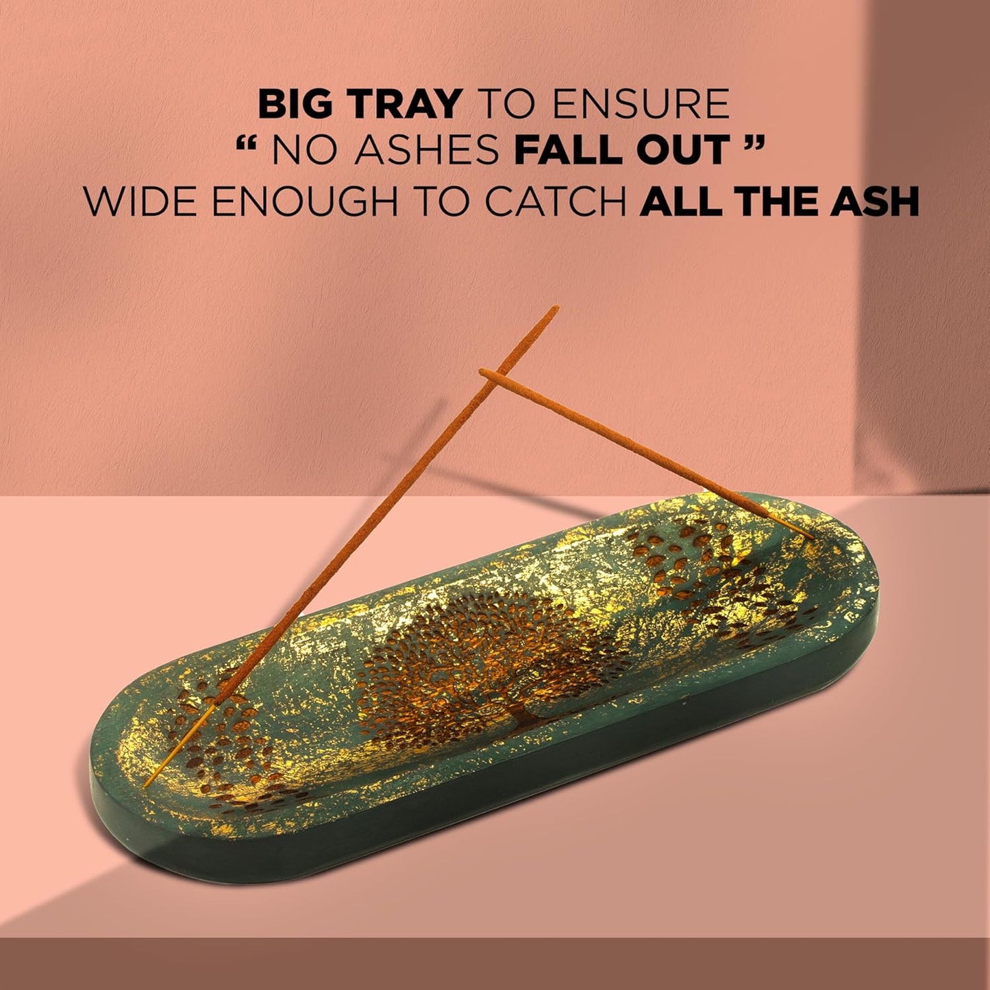 Incense Holder for Sticks Hand Carved - Tree of Life - Incense Burner/Ash Catcher- Handmade Wooden Insence Tray – Modern Gift Home/Room/Kitchen Décor 11x4x1.5 Inch