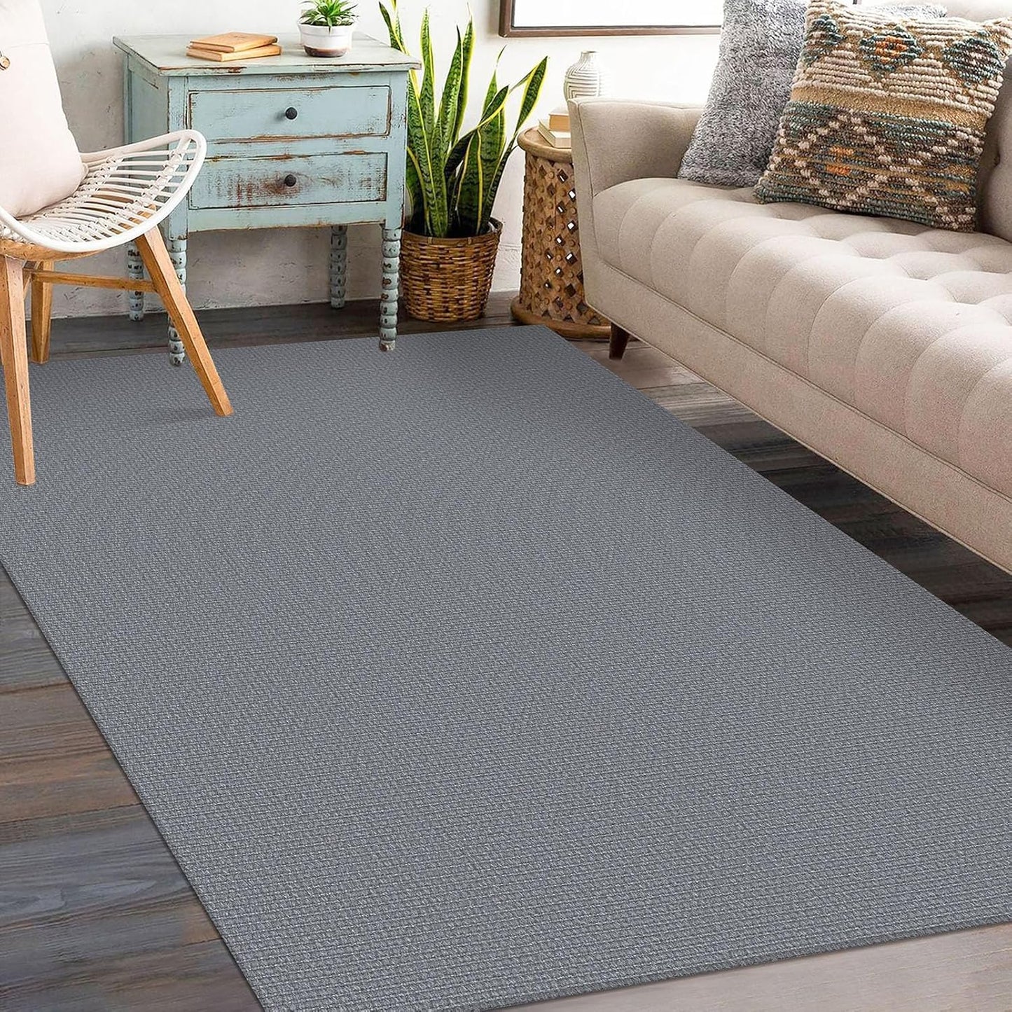 KOZYFLY Washable Entryway Rug 3x5 Ft Area Rugs Cotton Rubber Backed Throw Rugs Indoor Door Mat Kitchen Rugs Braided Floor Carpet for Front Entrance Kitchen Living Room, Grey