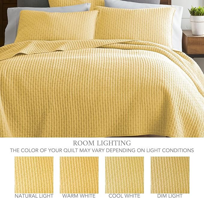 Levtex Home Cross Stitch Reversible Twin Bedspread Set (84x104in) with 1 Pillow Sham (26x20in) - Stitch Texture - Yellow - Cotton Twin Size Bedspread Set - Lightweight, Soft, Pre-Washed