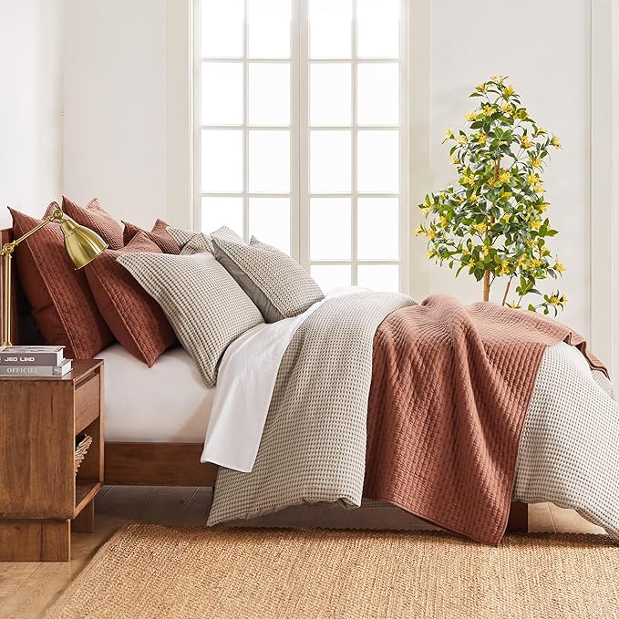 Levtex Home Cross Stitch Reversible Twin XL/Twin Quilt Set (68x86in) with 1 Pillow Sham (26x20in) - Stitch Texture - Adobe - 100% Cotton Twin Size Quilt Bedding Set - Lightweight, Soft, Pre-Washed