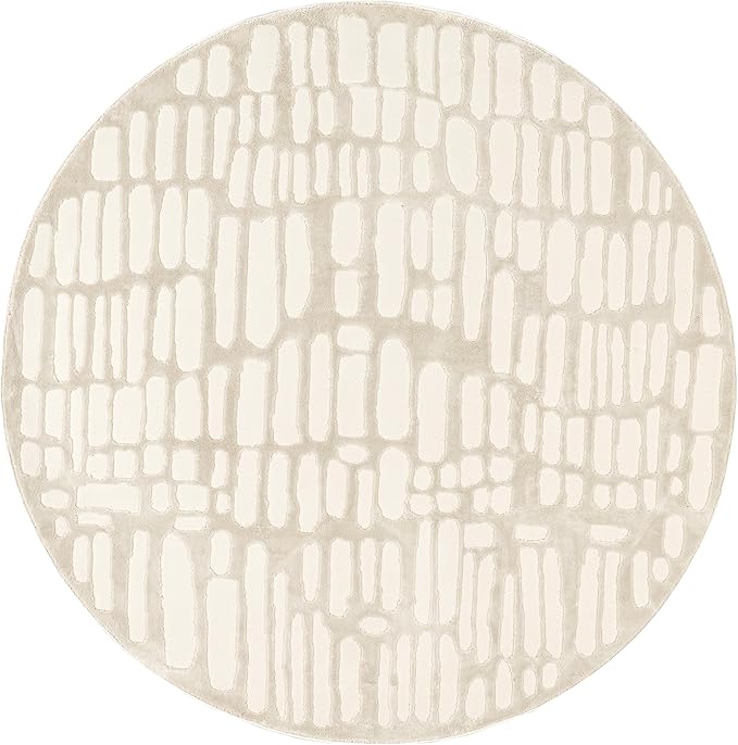 nuLOOM 6' Round Indoor Area Rug, 100% Recycled PET, Machine Washable, Oeko-TEX Certified, Medium Pile, Pet-Friendly, Belen Modern Abstract Cream