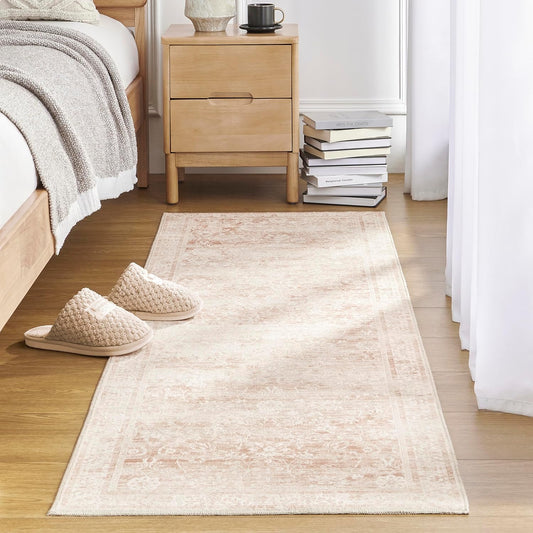 Pink Boho Runner Rugs for Hallway Kitchen Bathroom Washbale Non Slip Cute Bed Side Bedroom Floor Laundry Room Rug Runners,3x7