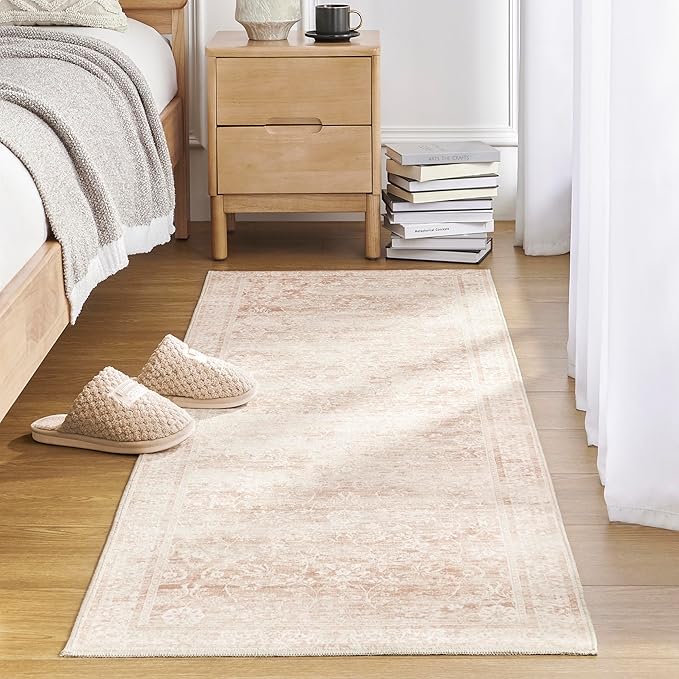 Pink Boho Runner Rugs for Hallway Kitchen Bathroom Washbale Non Slip Cute Bed Side Bedroom Floor Laundry Room Rug Runners,2x6,24 x 72 Inch